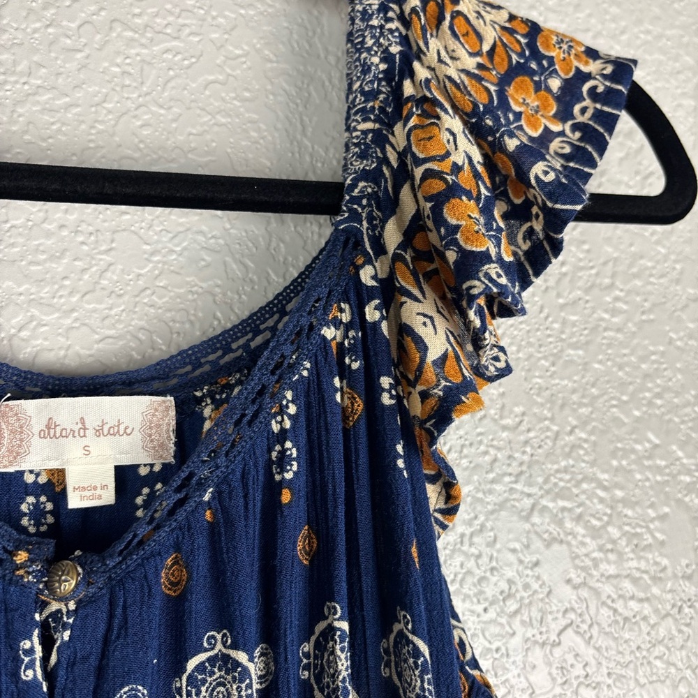 Altar'd State Women’s Navy and Orange Small Bohemian Patterned Maxi Dress - Picture 5 of 10
